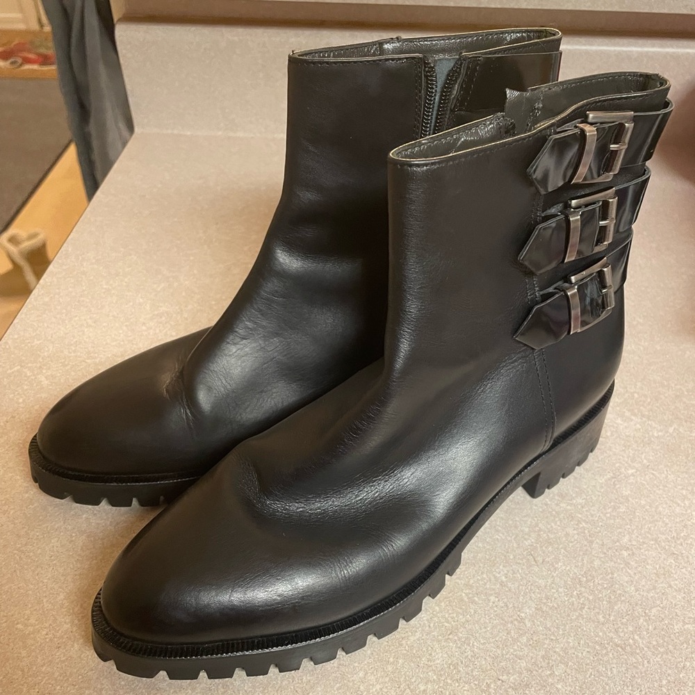 Napoleoni black leather lug sole buckle Chelsea Boots Sz Eu 39